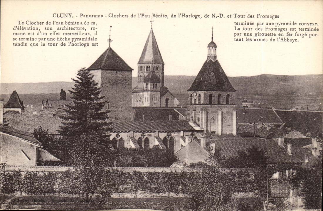 Cluny - Panorama Clochers de L'Eau Renite de l'Horloge de Notre Dame et Tour des Fromages - CPA 