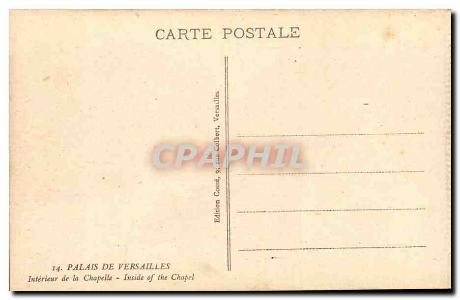 Palais de Versailles - Interieure de la Chapele - CPA  — Verso