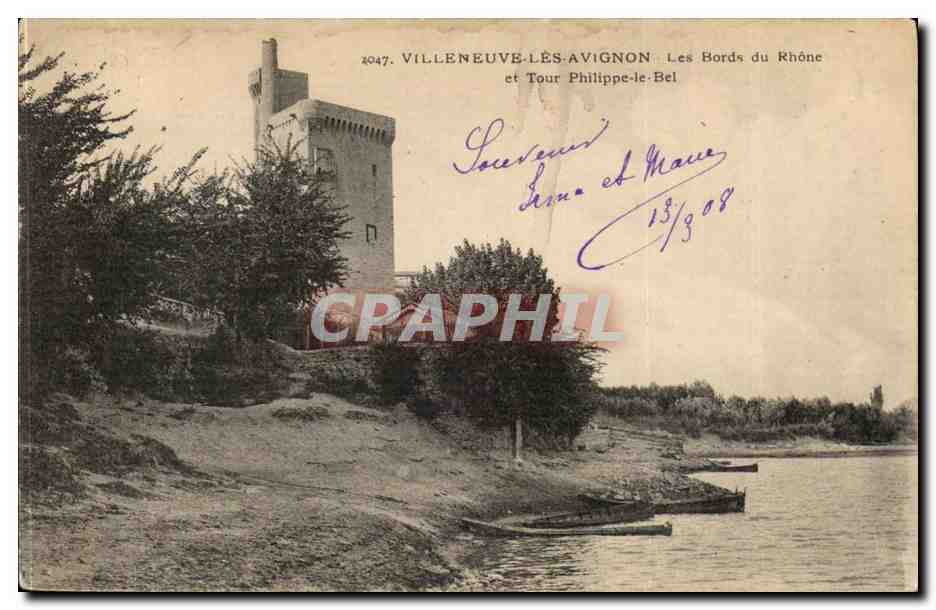 Villeneuve-lès-Avignon — De oevers van de Rhône en de toren van Filips de Mooie — uitgever Guinda