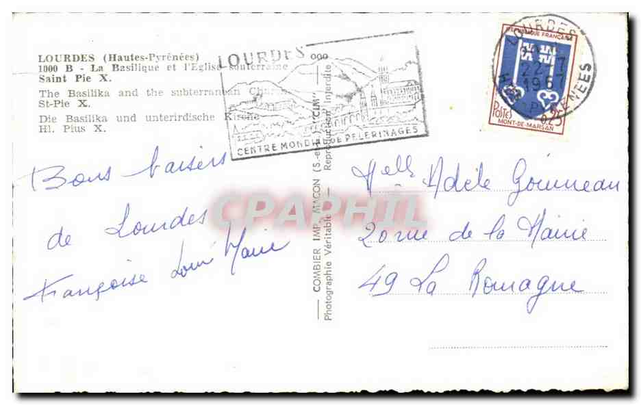 Lourdes CPA Basilique — Verso