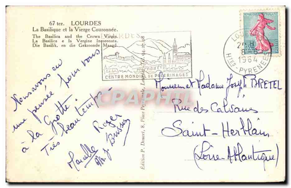 Lourdes CPA Basilique — Verso