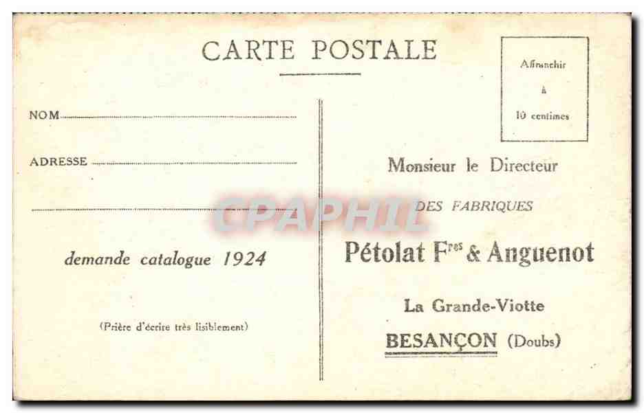 La Citadelle — Front de secours — Fabriques PÉTOLAT Frères et ANGUENOT (Besançon) — Verso