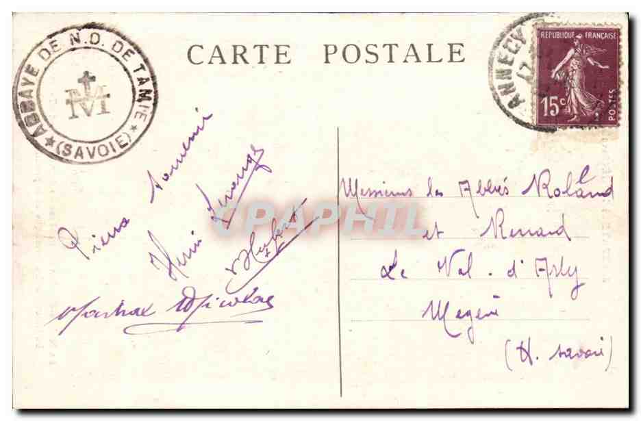 Abbaye de Tamie - Saint Pierre de Tarentaise CPA  — Verso