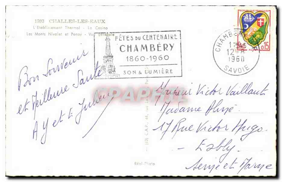 Challes les Eaux - Souvenir CPA  — Rückseite