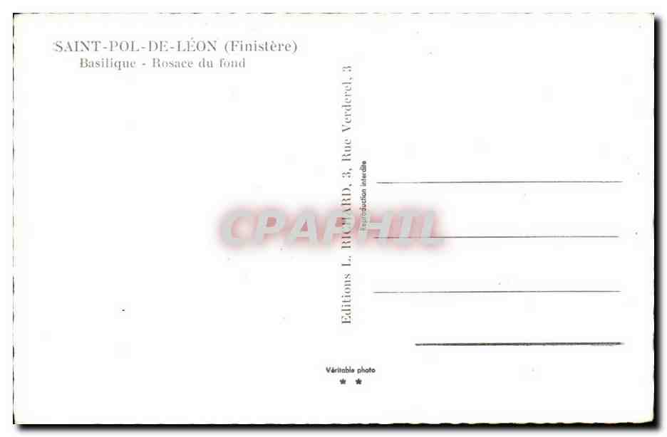 Saint Pol de Leon - basilique Rosace du fond - CPA  — Rückseite