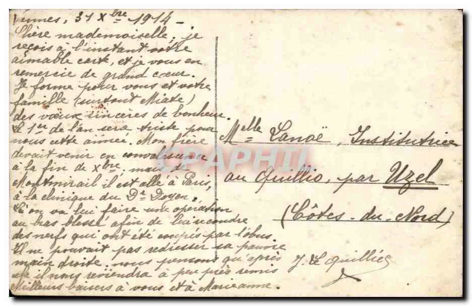 Fantaisie - Bonne Annee - Couple - branch of holly - CPA  — Verso