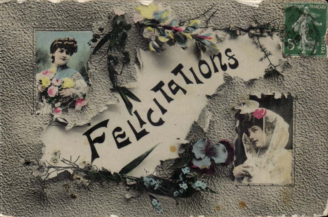 fantaisie - Felicitations Femme avec fleurs - Woman with white veil - CPA 