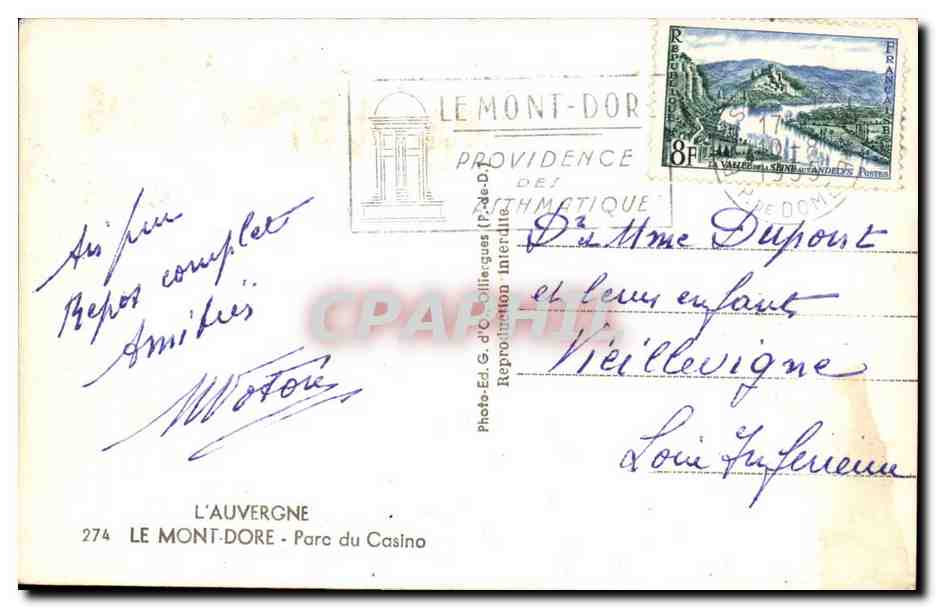 Le Mont Doree - Parc du Casino - CPA  — Rückseite