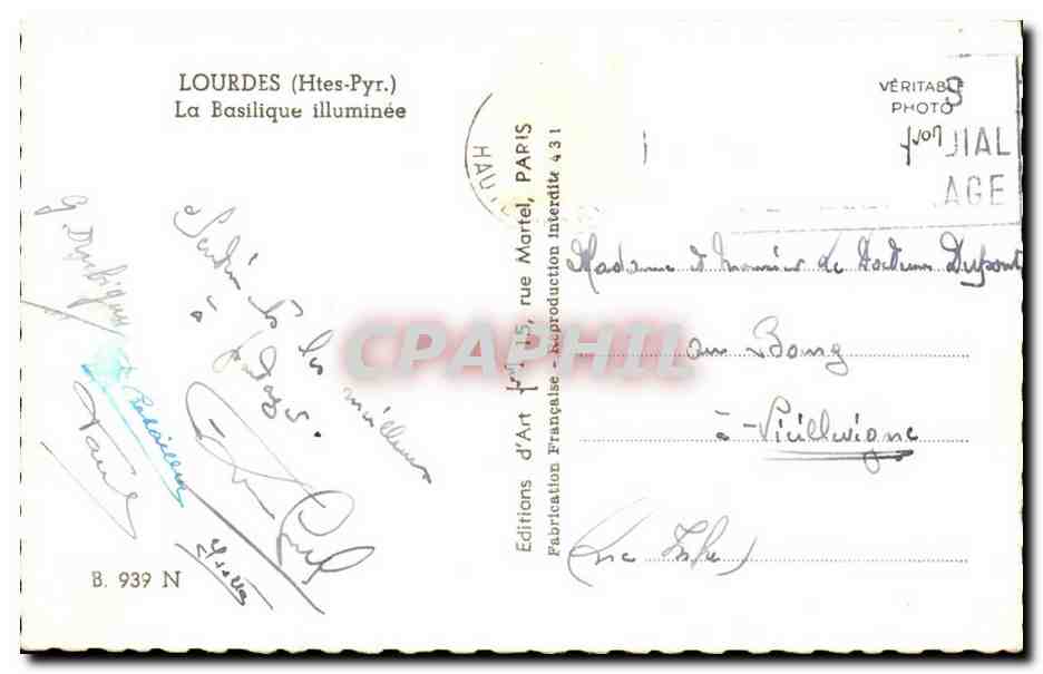 Lourdes - la basilique illuminee - CPA  — Verso