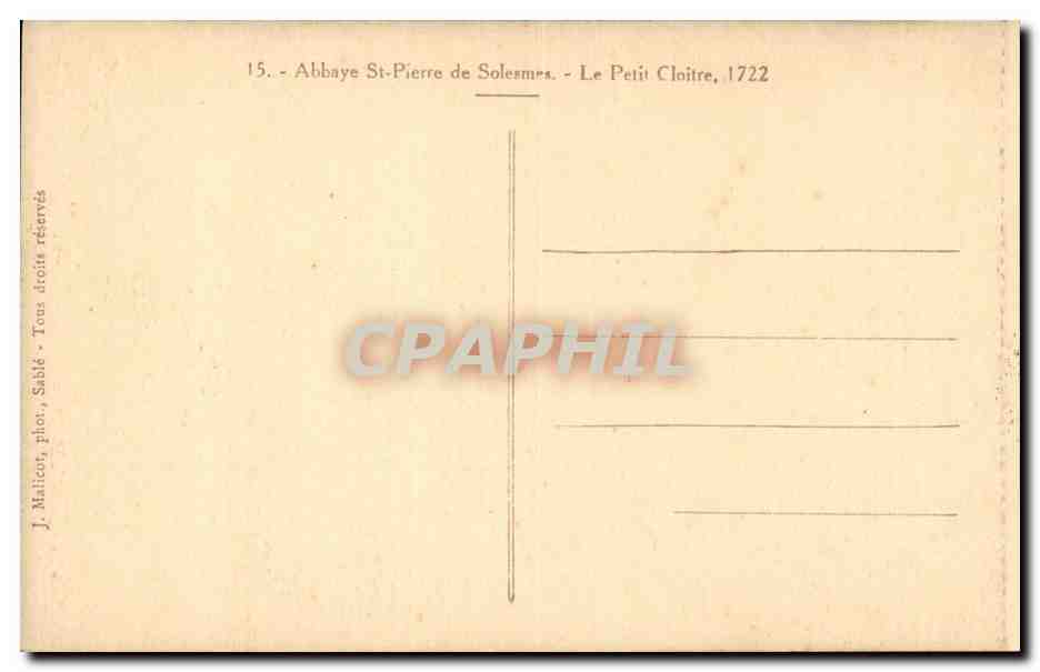 abbaye St Pierre de Solesmes - Le Petit Cloitre - CPA  — Verso
