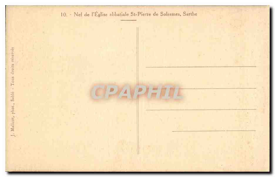 Nef de l'Eglise abbatiale St Pierre de Solesmes - CPA  — Verso