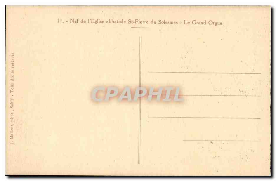 Nef de l'Eglise abbatiale St Pierre de Solesmes - CPA  — Verso