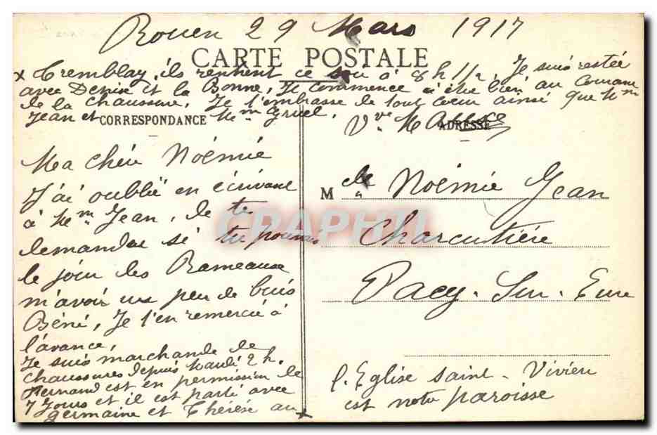 Rouen CPA Eglise Saint Vivien — Verso