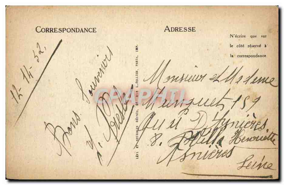 Rouen CPA La gare de la rue Verte (Dervaux) — Rückseite