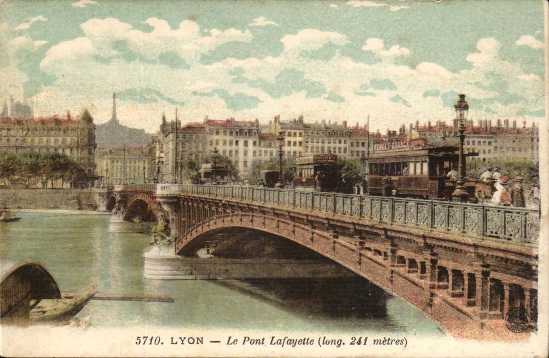 Lyon CPA Le pont Lafayette (tramways)