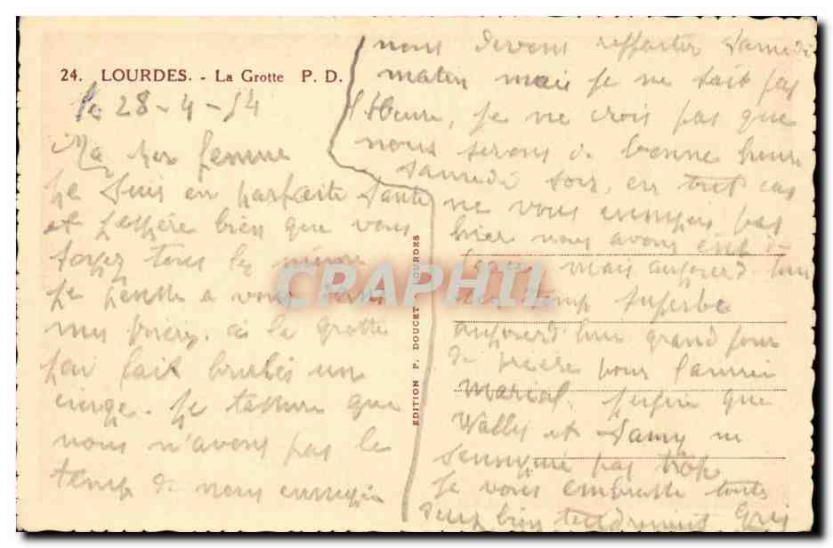 Lourdes CPA La grotte — Verso