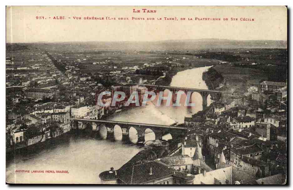Albi - Vue générale (Les deux ponts sur le Tarn), de la plateforme de Ste Cécile