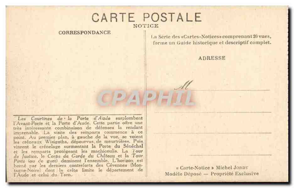 CArcassonne CPA Sur les courtines de la port d'aude — Verso