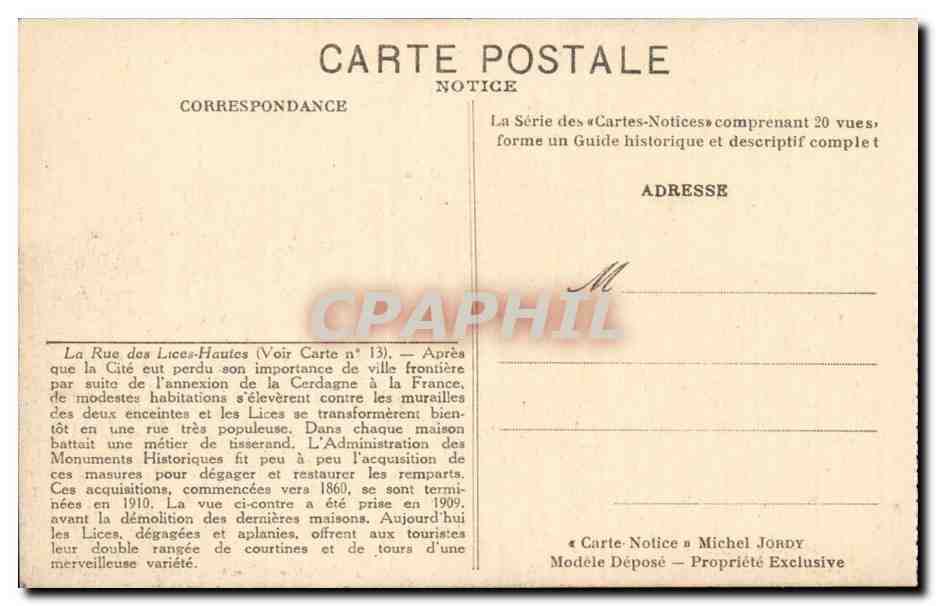 Carcassonne — Rue des Lices-Hautes — Michel Jordy, n°14 — Back