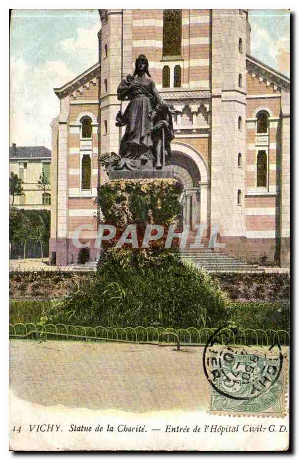 Vichy CPA Statue de la charite Entree de l'hopital civil