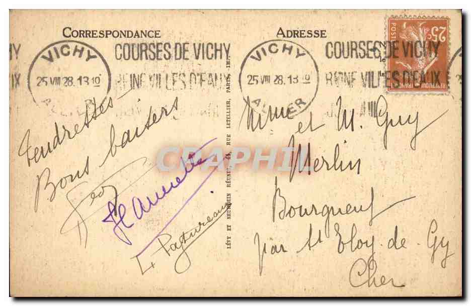 Vichy CPA Le nouveau parc Les cygnes (swan) — Verso