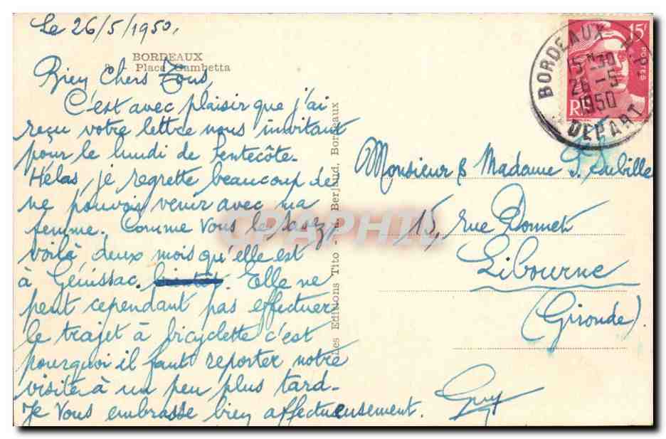 Bordeaux CPA Place Gambetta — Verso