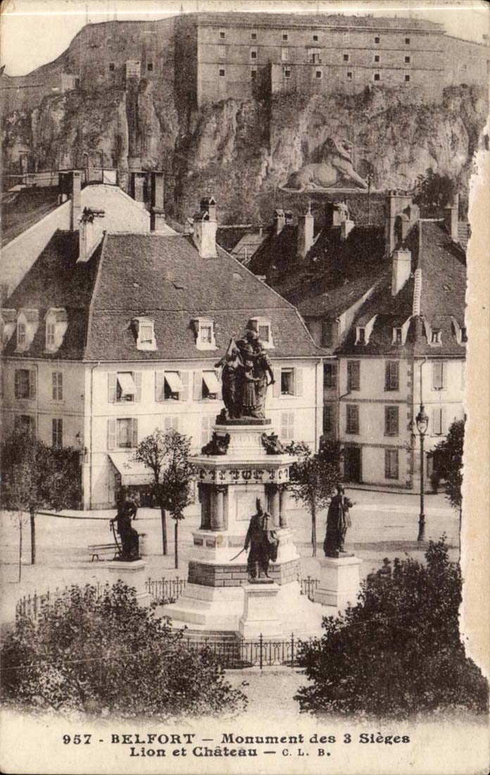 Belfort CPA Monument des TRois sieges lion et chateau