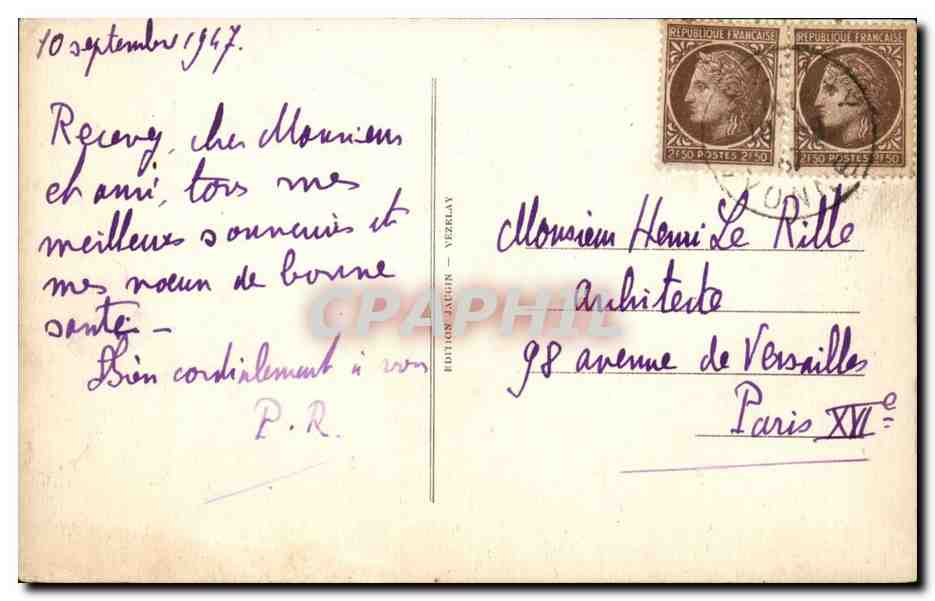 Vezelay CPA Basilique de la Madeleine Ensemble du portail — Rückseite
