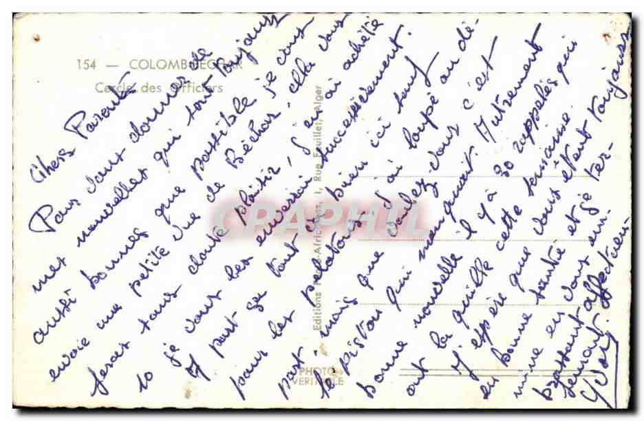 Algerie Alger CPA Colomb Bechar Cercle des officiers — Rückseite
