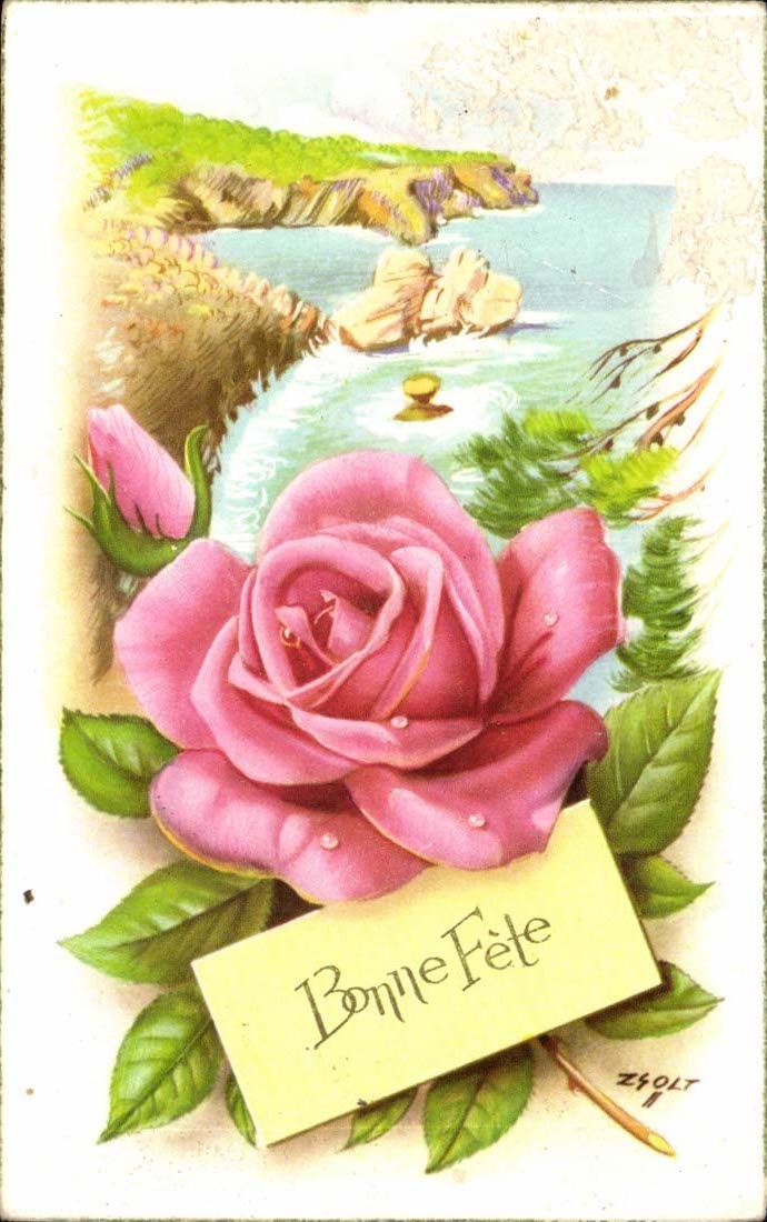 CPA FAntaisie Bonne fete Rose