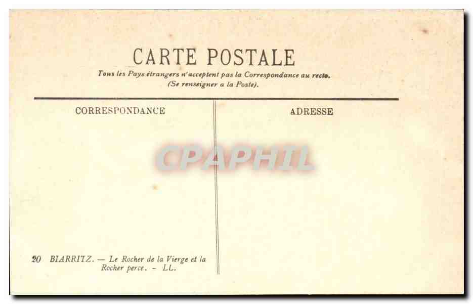 Biarritz CPA Le rocher de la Vierge et la roche perce — Verso