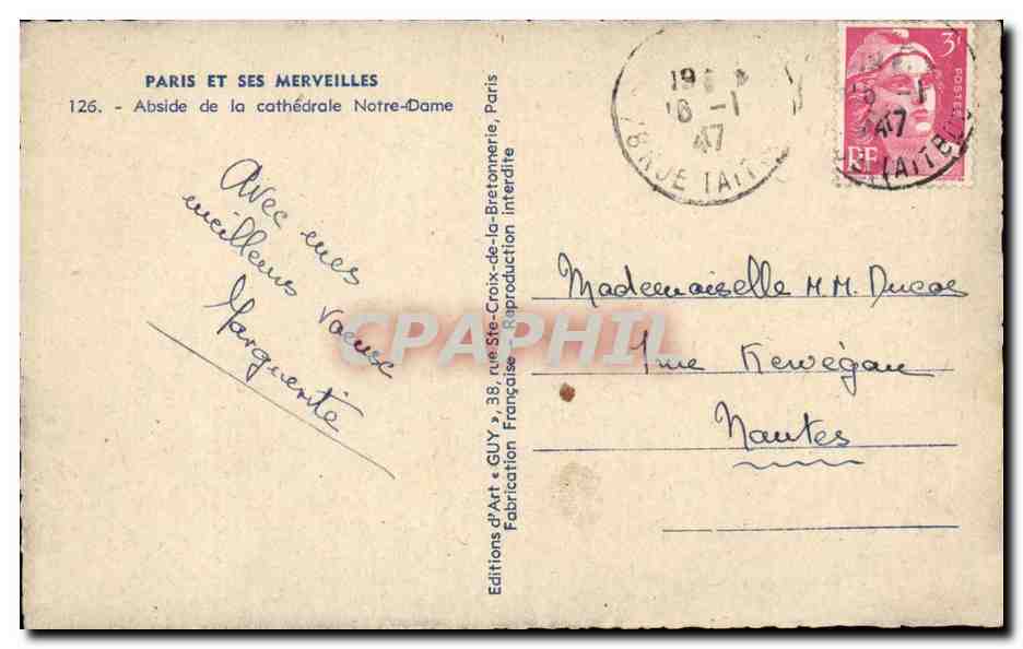 Paris CPA Abside de la cathedrale Notre Dame — Rückseite