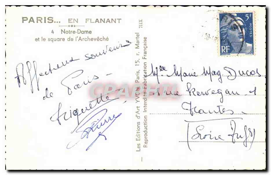 Paris CPA Notre Dame et le square de l'eveche — Rückseite