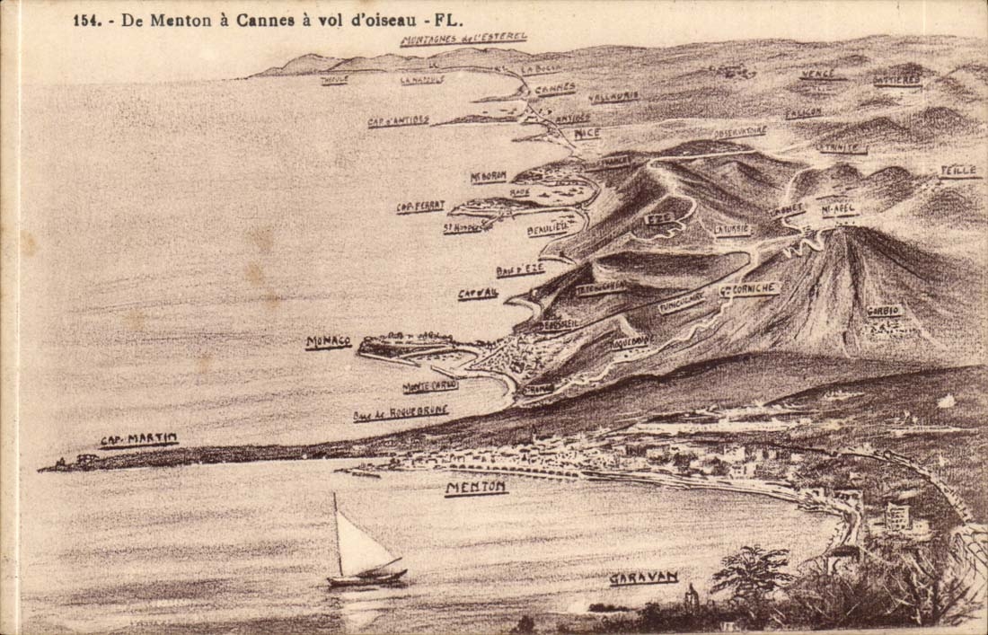 CPA de Menton a Cannes a vol d'oiseau