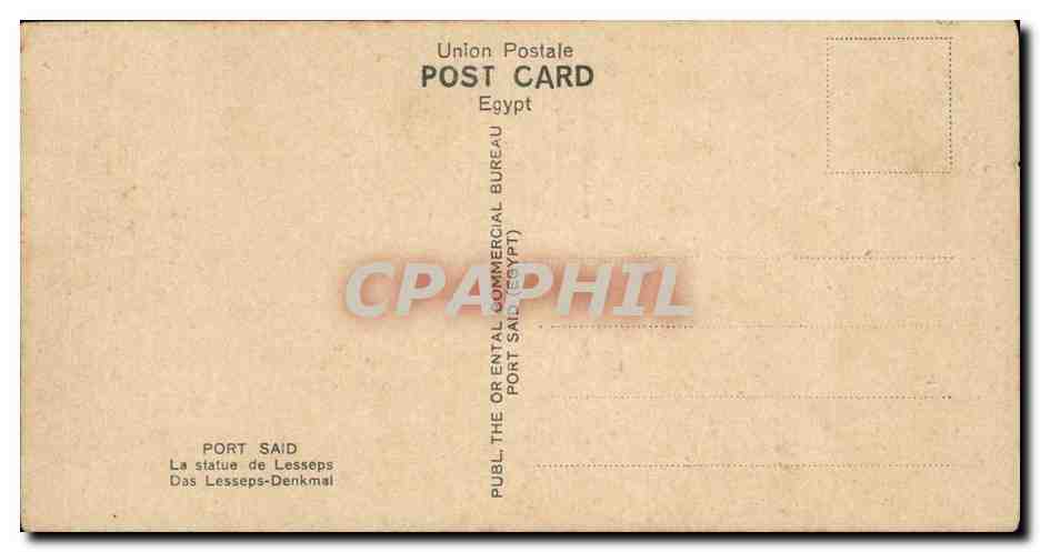 Egypt Egypte Port Said CPA The Lesseps monument  — Rückseite