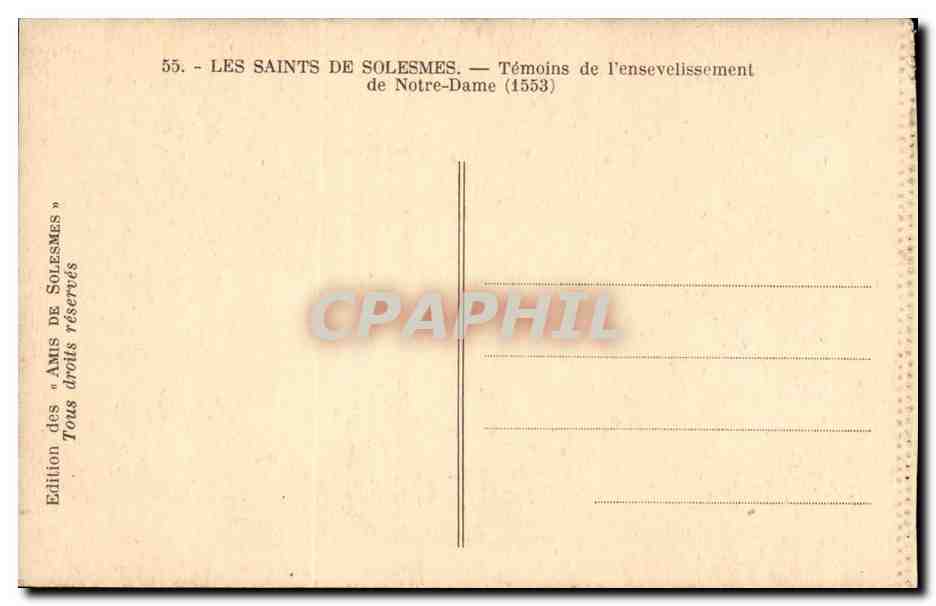 Les saintes de Solesmes CPa Temoins de l'ensevelissement de Notre DAme (1553) — Verso