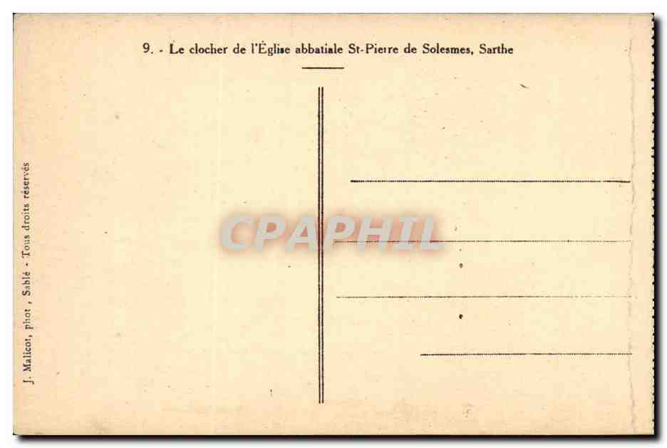 CPA Le clocher de l'eglise abbatiale St Pierre de solesmes — Verso