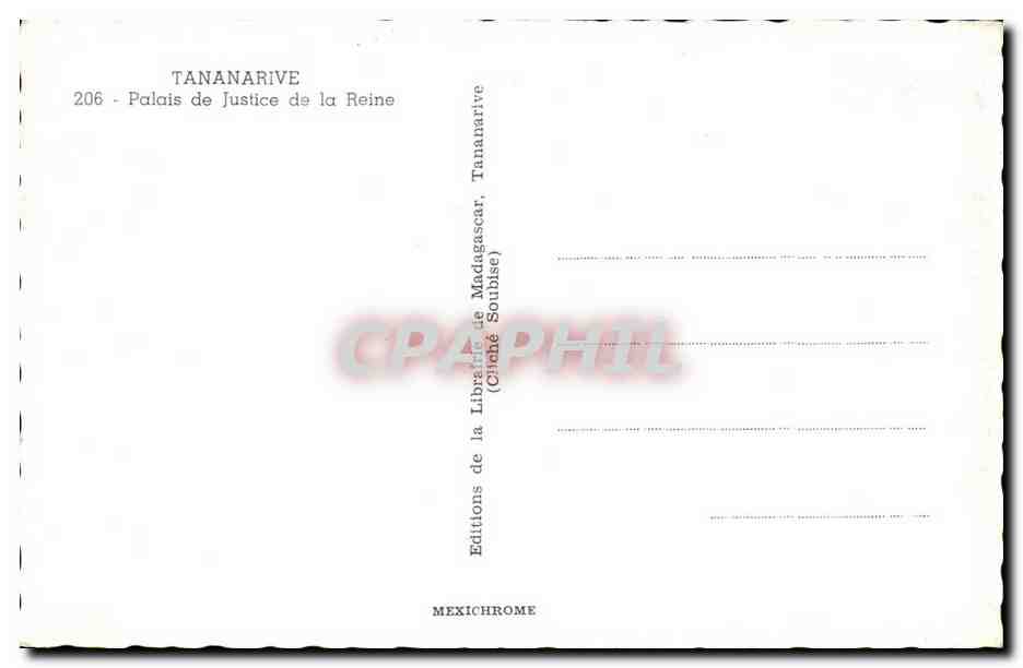 Malagasy Madagascar Tananarive CPM Palais de justice de la reine — Rückseite