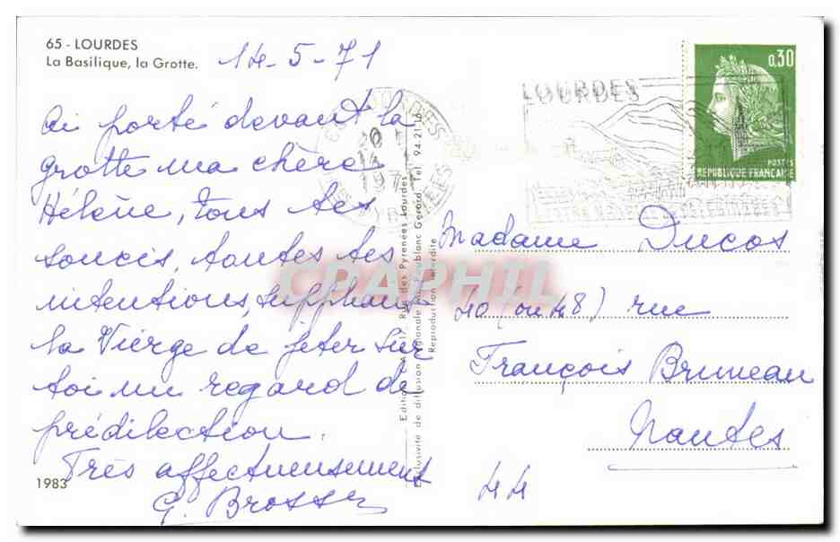Lourdes CPA La basilique la grotte — Verso
