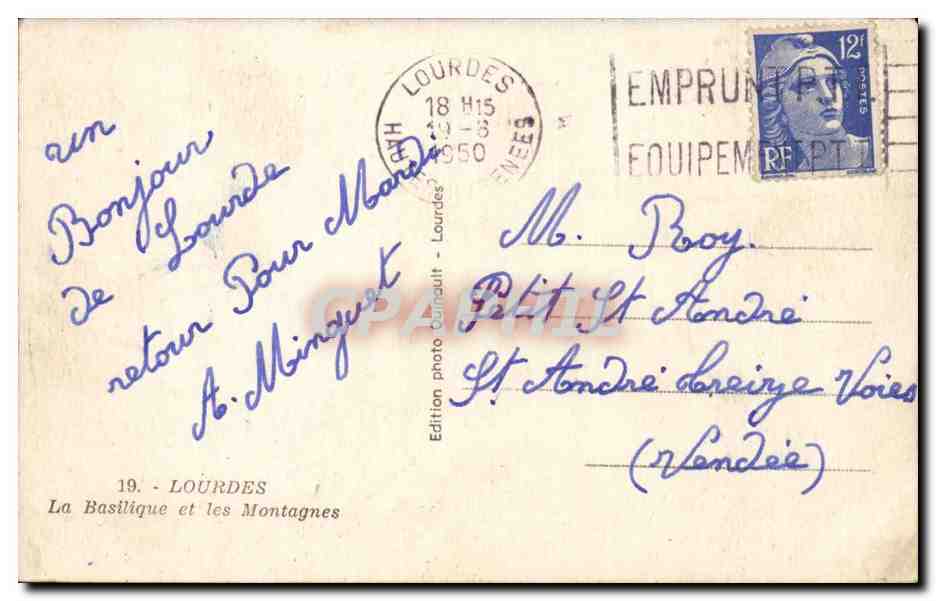 Lourdes CPA La basilique et les montagnes — Verso