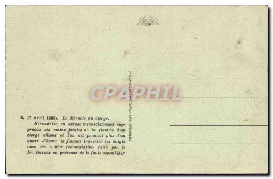 Lourdes CPA Le miracke du cierge — Verso