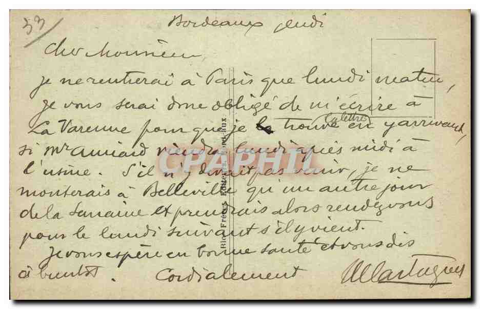 Bordeaux CPA La porte du palais — Verso