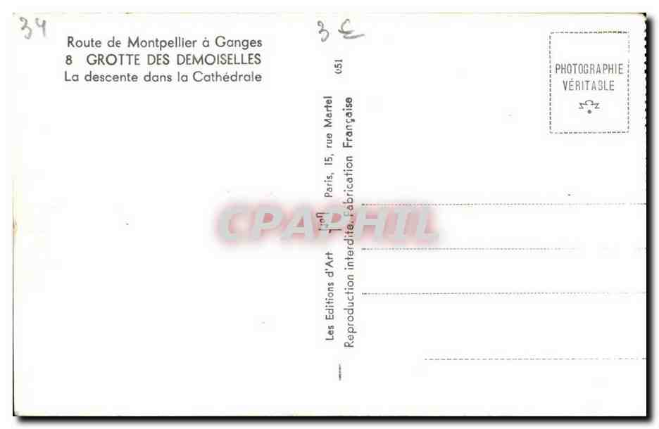 Montpellier - Grotte des Demoiselles - La Descente dans la Cathedrale - CPA  — Rückseite