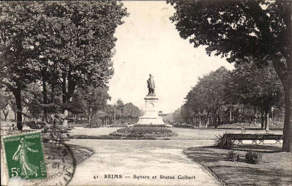 Reims - Square et Statue Colbert - CPA 