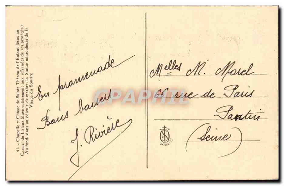 Chapelle de Sainte Thérèse de l'Enfant-Jésus — éditeur CPAPHIL, n°41 — Verso