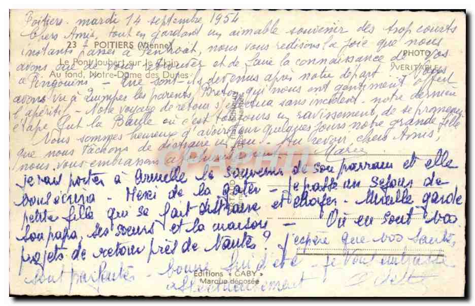 Pont Joubert sur le Pénhoat — Poitiers — Éditions Gaby — Rückseite