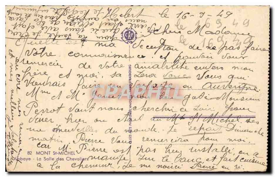 Le Mont St Michel - La Salle des Chevaliers - CPA  — Verso