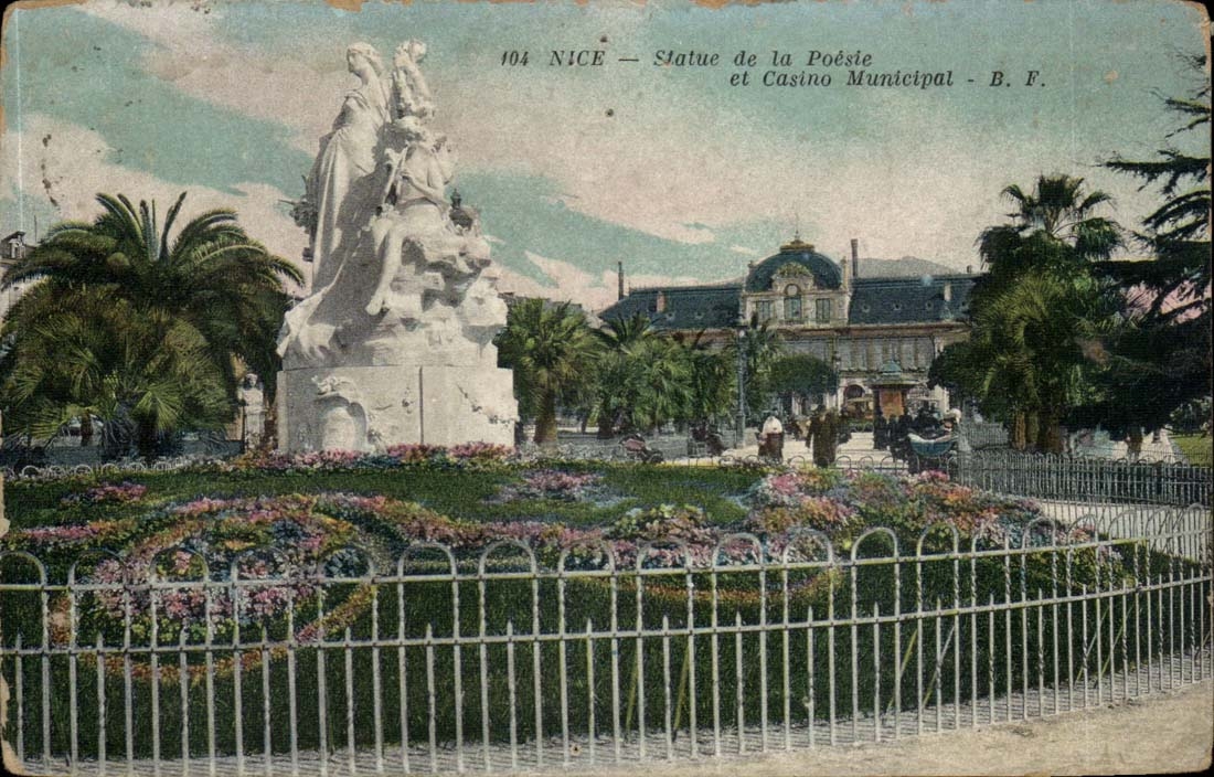 Nice CPA Statue de la poesie et casino municipal