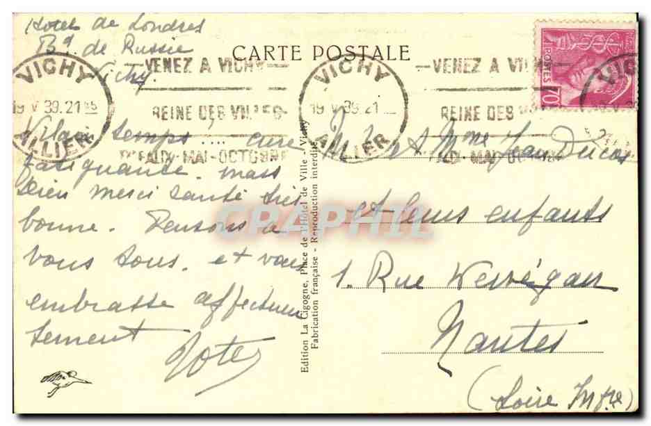 Vichy CPA Le casino vu de nuit — Verso