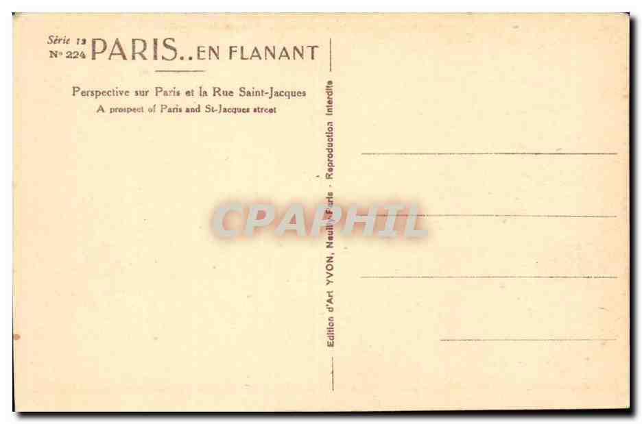 Paris CPA Perspective sur Paris et la rue Saint Jacques — Rückseite